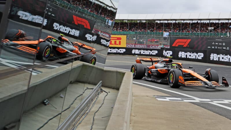 Lando Norris (McLaren-Mercedes) reflection during practice for the 2024 British Grand Prix
