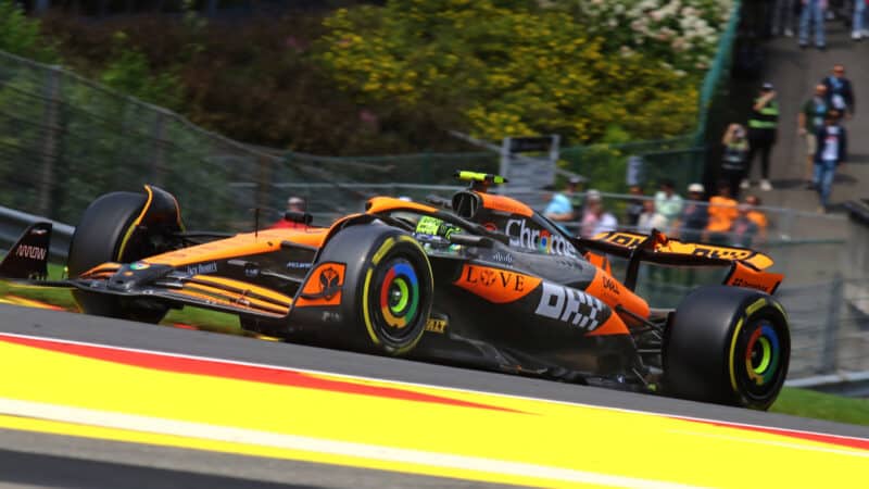 Lando Norris (McLaren-Merecdes) in practice for the 2024 Belgian Grand Prix