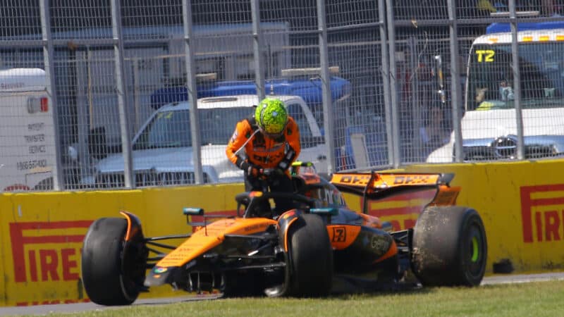 Lando Norris (McLaren-Mercedes) retires from the 2025 Canadian Grand Prix