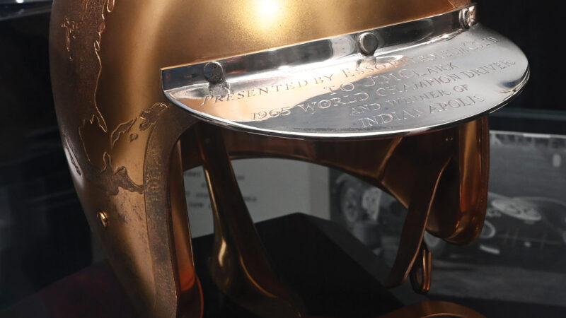 he also visited the Jim Clark Museum. Here’s the great man’s Golden Helmet trophy, presented by Esso for his 1965 F1 world title/Indy 500 double