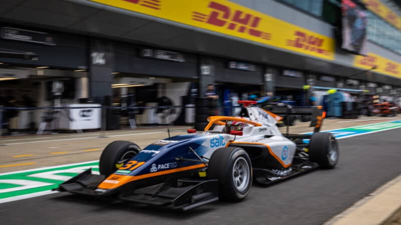 Formula 3 car of McKenzy Cresswell in Silverstone pitlane
