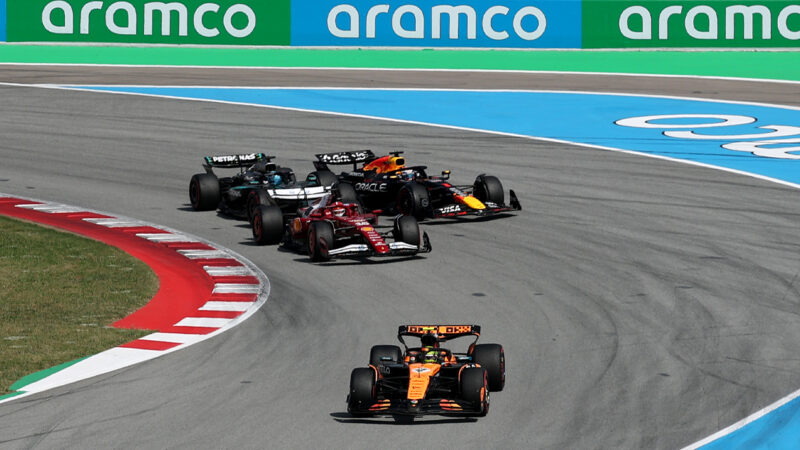 George Russell passes Max Verstappen in 2025 F1 Spanish Grand Prix