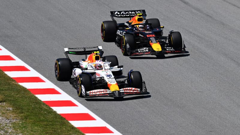 Liam Lawson and Yuki Tsunoda during the Spanish GP