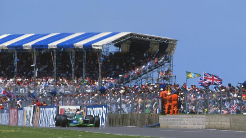 Andrea de Cesaris (Jordan-Ford) in the 1991 British Grand Prix in Silverstone