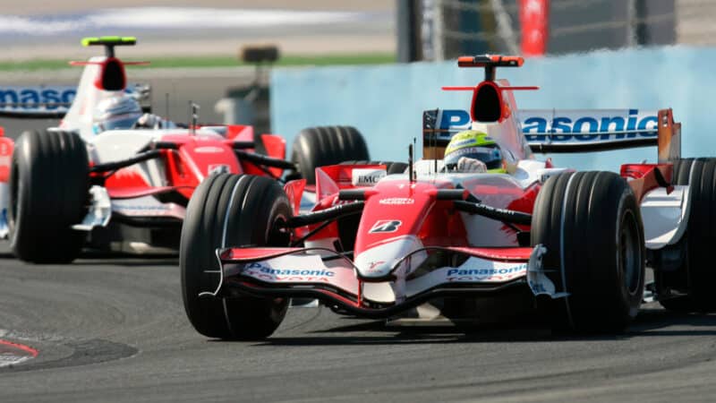 Ralf Schumacher (Toyota) leads Jarno Trulli (Toyota) in the 2007 Turkish Grand Prix