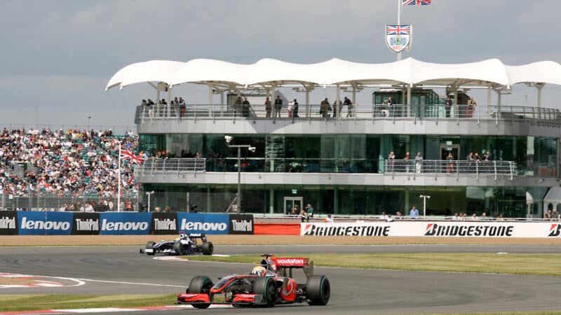Lewis Hamilton (McLaren-Mercedes) followed by Nico Rosberg (Williams-Toyota) in practice for the 2009 British Grand Prix