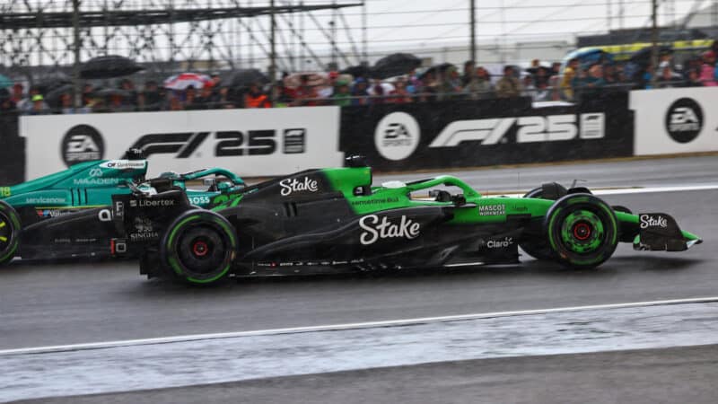 Nico Hulkenberg passes Lance Stroll at the British GP