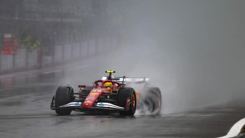 Lewis Hamilton (Ferrari) during the wet 2025 British Grand Prix