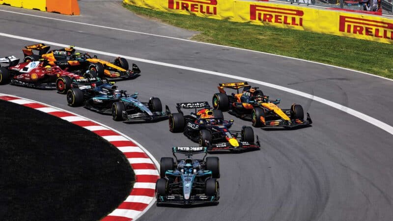 George Russell protects his pole in the Canadian GP
