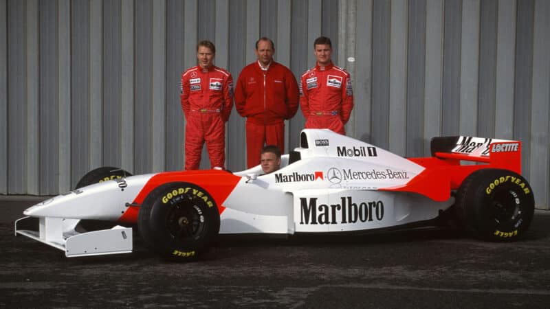Hakkinen Coulthard Magnussen McLaren 1996 car launch