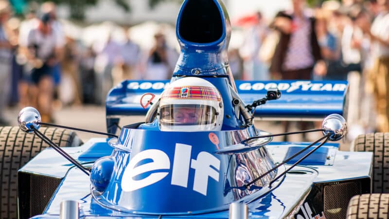 Jackie Stewart drives Tyrrell F1 car at the 2023 Goodwood Festival of Speed