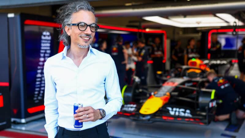 Laurent Mekies outside Red Bull F1 pit garage