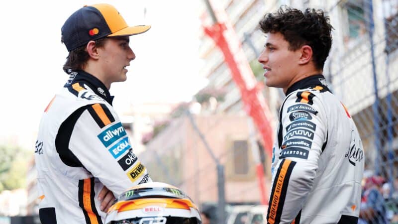 Oscar Piastri and Lando Norris talk on track