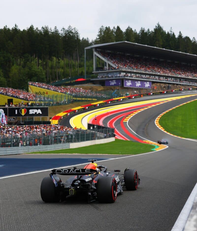 Max Verstappen heads into Eau Rouge during 2025 F1 Belgian Grand Prix qualifying