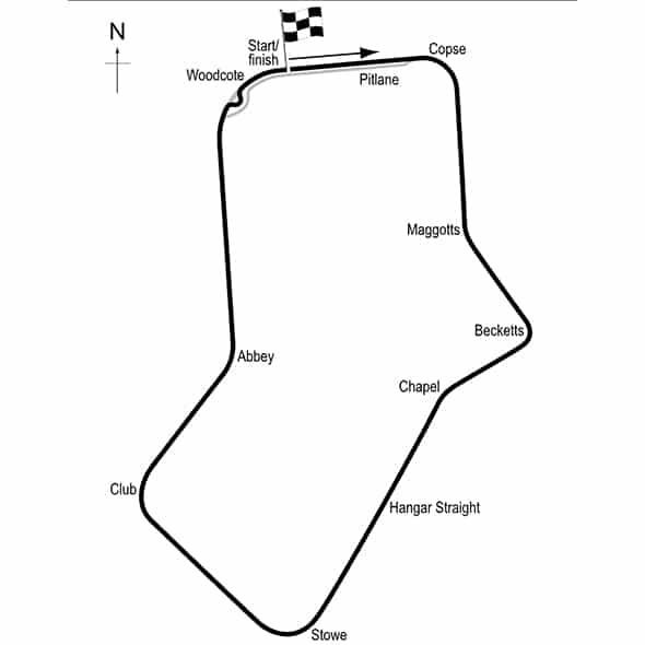Silverstone circuit map in 1975
