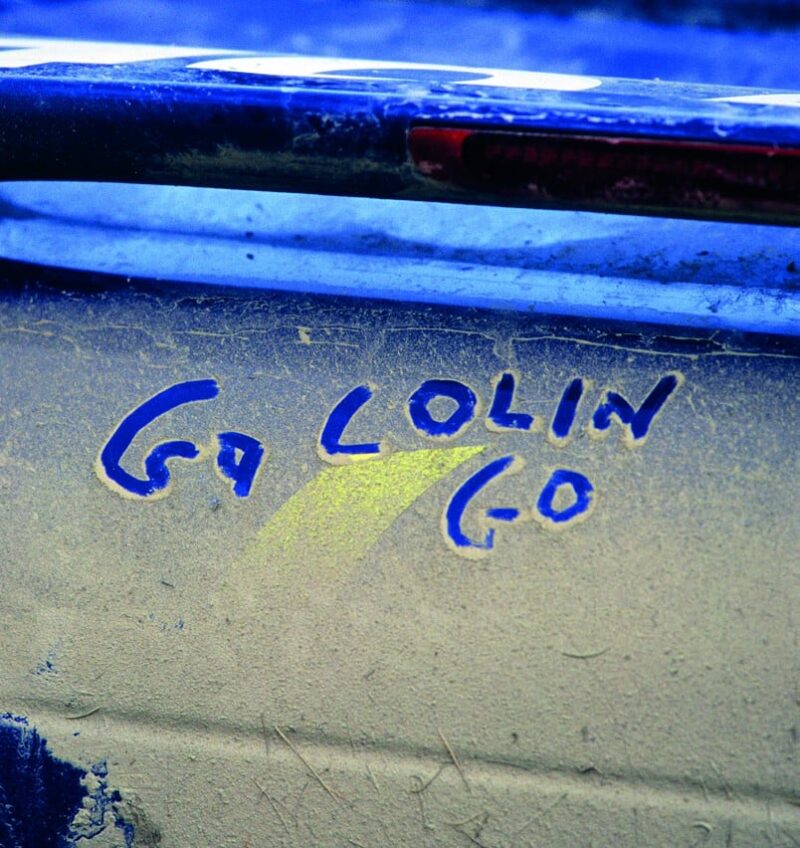 Message of support on th Subaru of Colin McRae at the 1995 RAC Rally